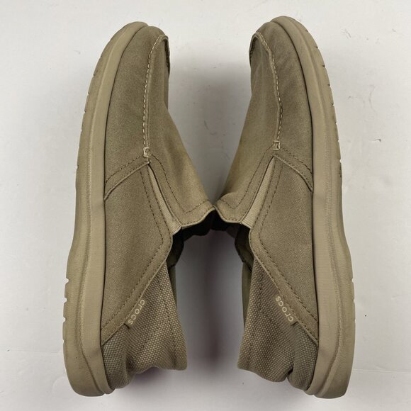 Crocs Santa Cruz Canvas Shoes Mens Size 12 Casual Slip On Loafer Tan Comfort - Picture 5 of 9